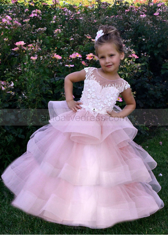 Mauve Lace Tulle Cupcake Skirt Long Flower Girl Dress